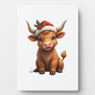 Vintage Weihnachten Highland Kuh Süße Feiertags-Fa Fotoplatte