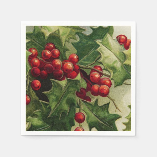 Vintage Weihnachten Holly Holiday Party Servietten (Vorderseite)