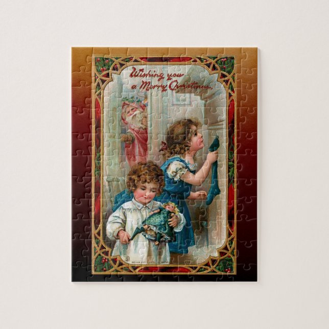 Vintage Weihnachten| Kinder| Verzierter Rahmen (Vertikal)