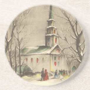 Vintage Weihnachten, Kirche in der Winterlandschaf Untersetzer