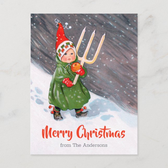 Vintage Weihnachten Kleines Mädchen Schneekandeln  Postkarte (Vorderseite)