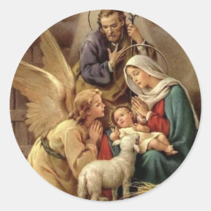 Vintage-Weihnachten-Krippen-Baby-Jesus Runder Aufkleber