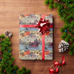 Vintage-Weihnachten, Liebe und Romantik-Schlitten Geschenkpapier