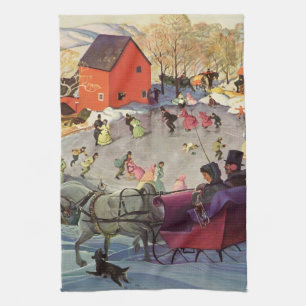 Vintage Weihnachten, Liebe und Romantik Schlittenf Geschirrtuch