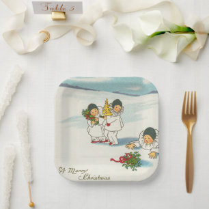 Vintage Weihnachten lustige Feiertage Pappteller