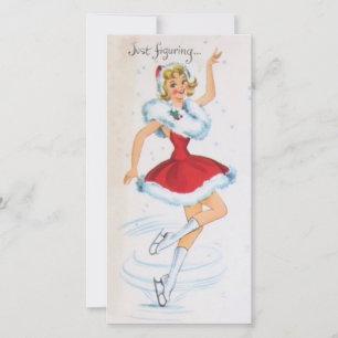 Vintage-Weihnachten-Mädchen-Figuren-Eislauf Feiertagskarte