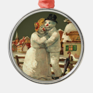 Vintage Weihnachten Mrs. & Mrs. Snowman Silbernes Ornament