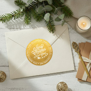 Vintage-Weihnachten Neujahr Gold-Rücksendeadresse Runder Aufkleber