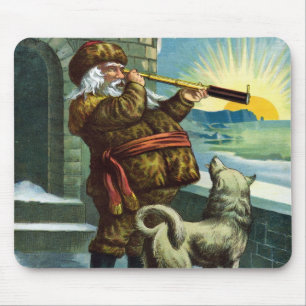 Vintage Weihnachten Nikolaus Teleskop Hund Sonnenu Mousepad