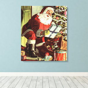Vintage Weihnachten, Retro Weihnachtsmann mit Gesc Leinwanddruck