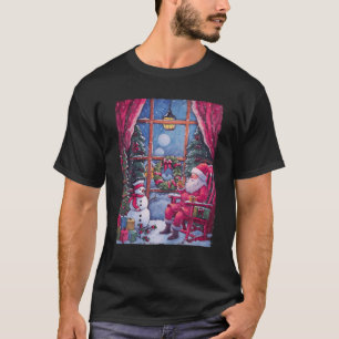 Vintage Weihnachten Rosa Weihnachtsmann trinkt Kaf T-Shirt