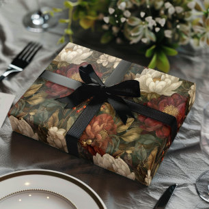 Vintage-Weihnachten Rot und Winter-Weiß-Blumen Geschenkpapier