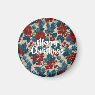 Vintage-Weihnachten Rote Beeren Botanische Leinen Magnet