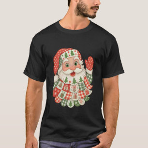 Vintage-Weihnachten-Santa-Claus-Gesicht-Patchwork- T-Shirt