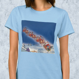 Vintage Weihnachten, Santa fliegt mit Schlitten un T-Shirt