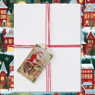 Vintage-Weihnachten-Santa-Werkstatt-Geschenkanhäng Geschenkanhänger