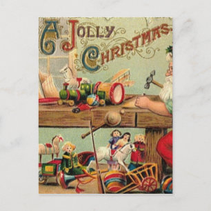 Vintage-Weihnachten-Santa-Werkstatt-Spielzeug-Kuns Feiertagspostkarte