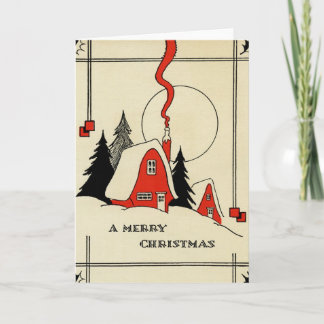 Vintage-Weihnachten-Schneehütte Feiertagskarte