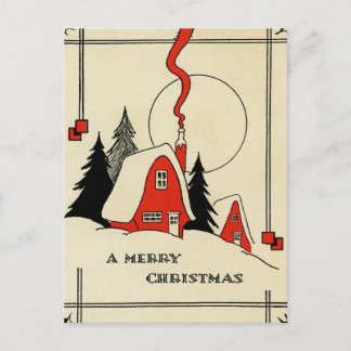 Vintage-Weihnachten-Schneehütte Feiertagspostkarte