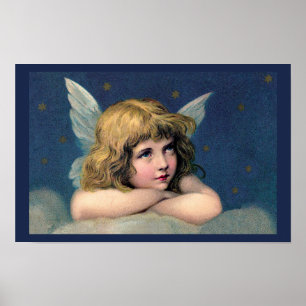 Vintage Weihnachten, schöne Engel mit goldenen Ste Poster
