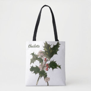 Vintage Weihnachten, Stechpalmenpflanze mit roten Tasche