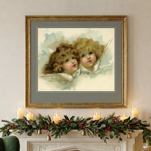 Vintage Weihnachten, viktorianische Engel in den W Poster