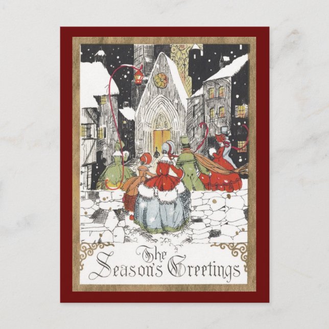 Vintage Weihnachten Viktorianische Menschen gehen  (Vorderseite)