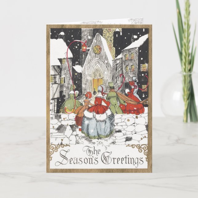 Vintage Weihnachten Viktorianische Menschen gehen  (Vorderseite)