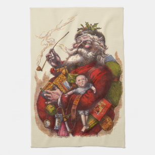 Vintage Weihnachten, viktorianische Santa Claus Pf Geschirrtuch