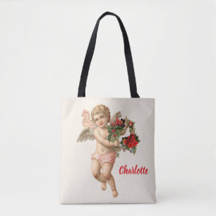 Vintage Weihnachten, viktorianischer Engel mit flo Tasche
