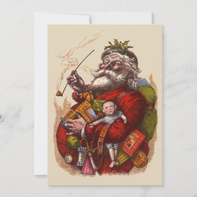 Vintage Weihnachten Viktorianischer Weihnachtsmann Einladung (Vorderseite)