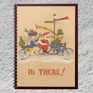 Vintage Weihnachten, Weihnachtsmann fährt Fahrrad Notizblock