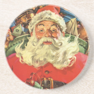 Vintage-Weihnachten, Weihnachtsmann im Schlitten m Getränkeuntersetzer