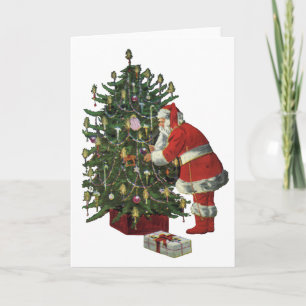 Vintage Weihnachten, Weihnachtsmann mit Geschenken Feiertagskarte