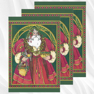 Vintage Weihnachten, Weihnachtsmann mit Stechpalme Geschenkpapier Set