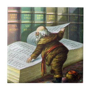 Vintage Weihnachten, Weihnachtsmann Naughty Nice L Fliese