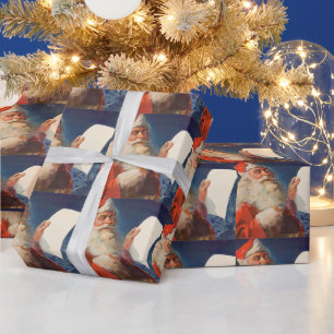 Vintage Weihnachten, Weihnachtsmann Naughty Nice L Geschenkpapier