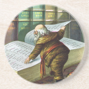 Vintage Weihnachten, Weihnachtsmann Naughty Nice L Getränkeuntersetzer