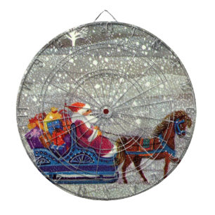 Vintage Weihnachten, Weihnachtsmann Pferdeschlitte Dartscheibe