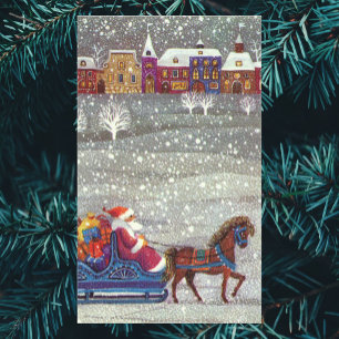Vintage Weihnachten, Weihnachtsmann Pferdeschlitte Rechteckiger Aufkleber