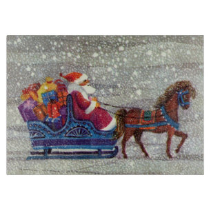 Vintage-Weihnachten, Weihnachtsmann Pferdeschlitte Schneidebrett