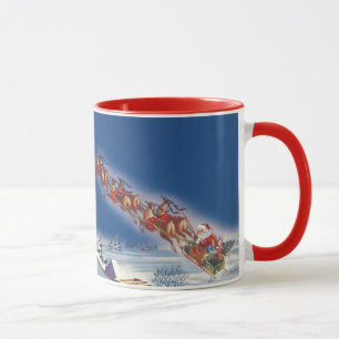 Vintage Weihnachten, Weihnachtsmann Schlitten und Tasse