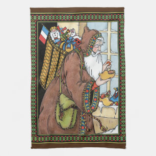 Vintage Weihnachten, Weihnachtsmann Spielzeug Holz Geschirrtuch