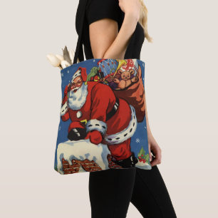 Vintage Weihnachten, Weihnachtsmann steigt den Sch Tasche