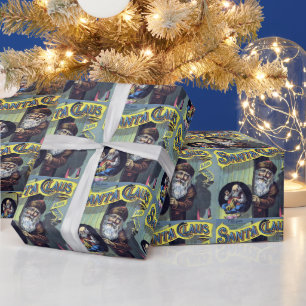 Vintage Weihnachten, Weihnachtsmann und sein Werk  Geschenkpapier
