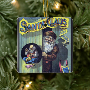 Vintage-Weihnachten, Weihnachtsmann und sein Werk  Keramikornament