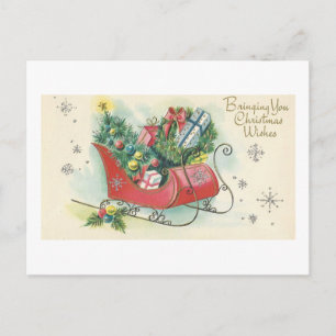 Vintage-Weihnachten "Weihnachtswünsche" Schlittenk Feiertagspostkarte