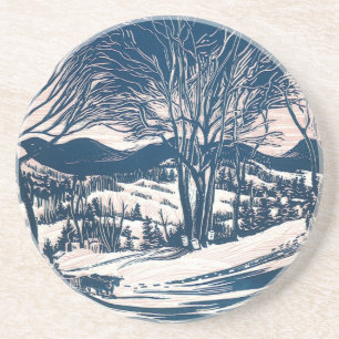 Vintage-Weihnachten, Winter-Schneebebirgslandschaf Getränkeuntersetzer