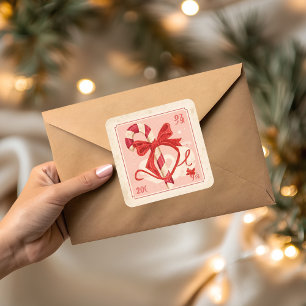 Vintage-Weihnachts-Candy-Cane Quadratischer Aufkleber
