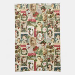 VINTAGE WEIHNACHTS-COLLAGE GESCHIRRTUCH